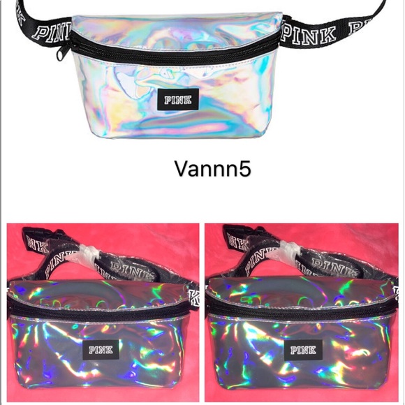 Victoria/'s Secret Sport Black Belt Bag Waist Fanny Pack Iridescent Logo NWT